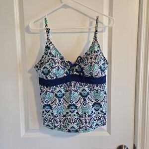 Merona Teal & Navy Paisley Empire Waist Tankini Top